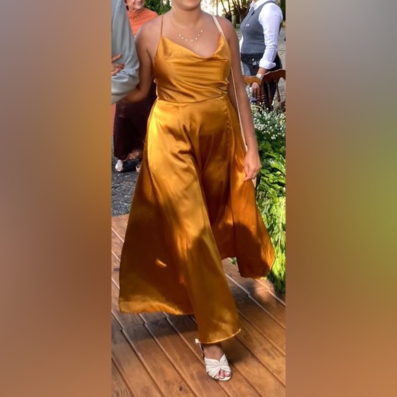 Galina Signature Cowl Neck Spaghetti Strap Dress in Marigold GS290035 - Picture 9 of 10